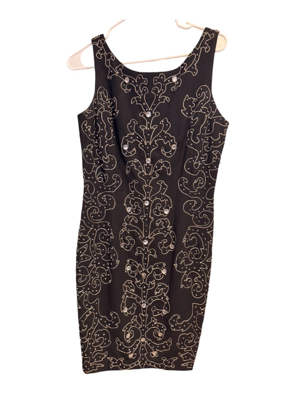 Black Midi Dress with Gold Embellished Scrollwork